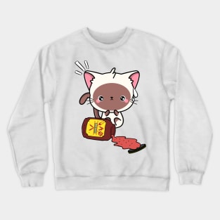 Funny White Cat Spills a jar of BBQ Sauce Crewneck Sweatshirt